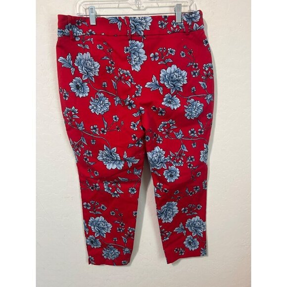 Roz & Ali Red Pants Blue Flowers Sz 14P Bright Novelty Printed - Picture 4 of 7